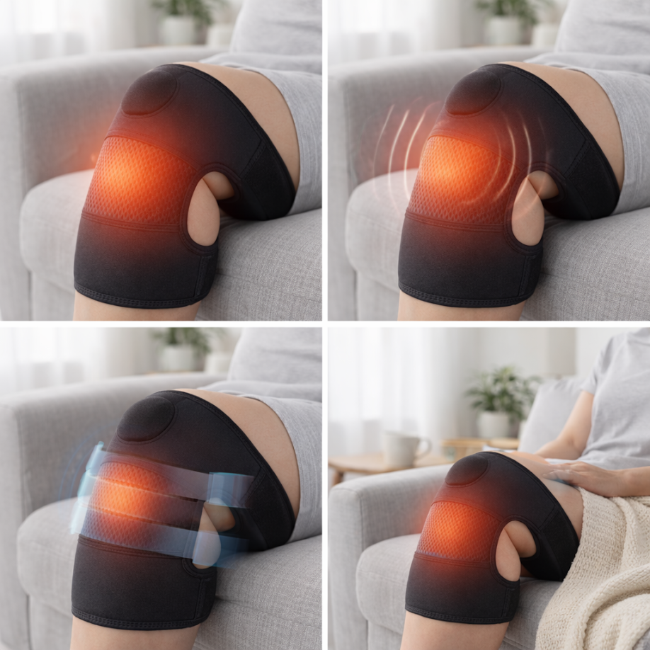 Illustration showing the four stages of a Vita Knee Relieve therapy session.