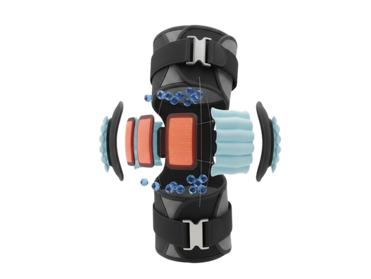 Illustration of Vita Knee Relieve highlighting heat pads, massage nodes and compression chambers.