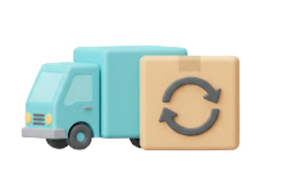 Illustration of delivery truck and return box representing shipping & returns.